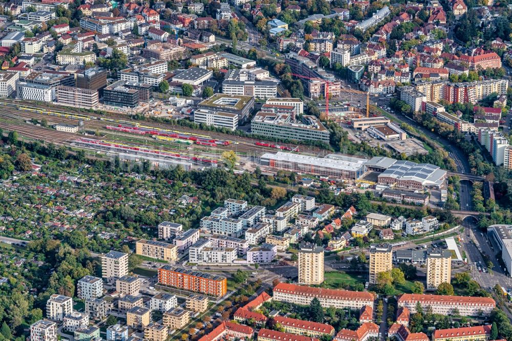 Luftbild Freiburg im Breisgau - Bahnbetriebswerk und Ausbesserungswerk von Zügen des Personentransportes in Freiburg im Breisgau im Bundesland Baden-Württemberg, Deutschland