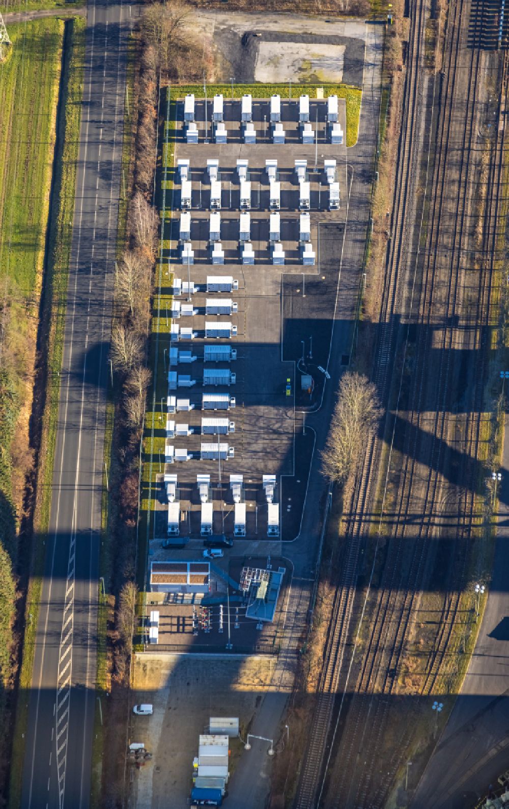 Werne aus der Vogelperspektive: Batteriespeicher zur Stromversorgung in Werne im Bundesland Nordrhein-Westfalen, Deutschland