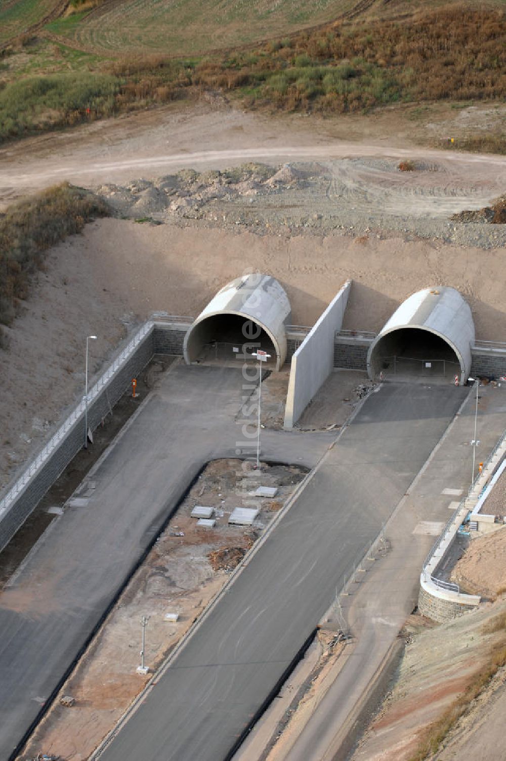 Heldrungen von oben - Bau des Schmücketunnels bei Heldrungen in Thüringen