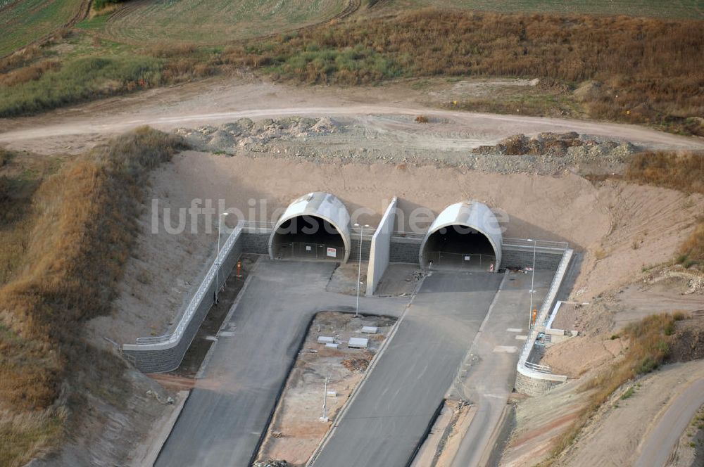 Heldrungen aus der Vogelperspektive: Bau des Schmücketunnels bei Heldrungen in Thüringen