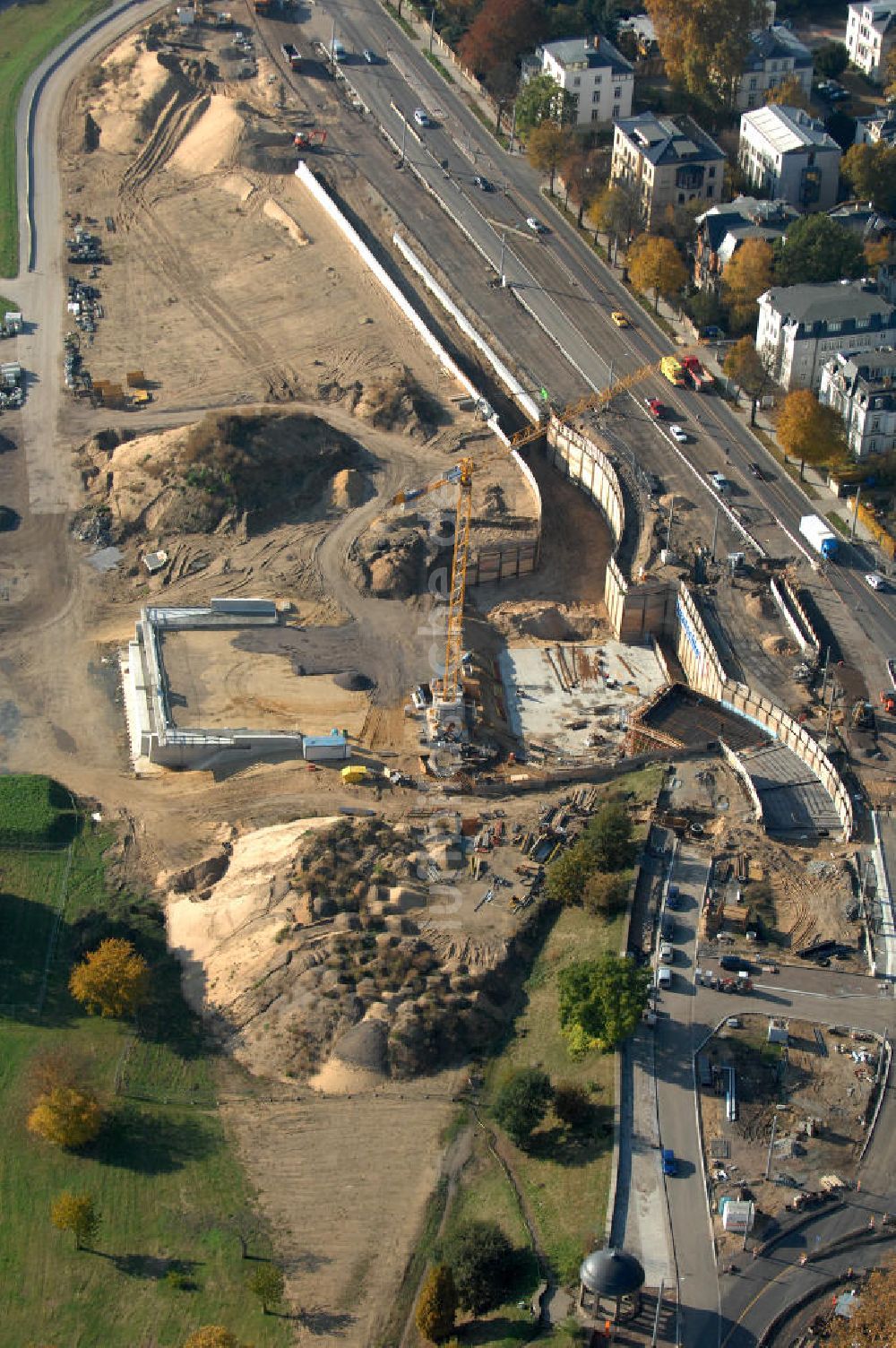 Luftbild Dresden - Bau der Waldschlösschenbrücke in Dresden