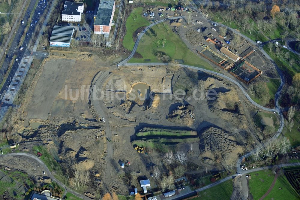 Luftbild Berlin Marzahn - Bauarbeiten auf dem Gelände der IGA 2017