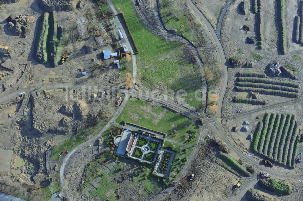 Luftaufnahme Berlin Marzahn - Bauarbeiten auf dem Gelände der IGA 2017