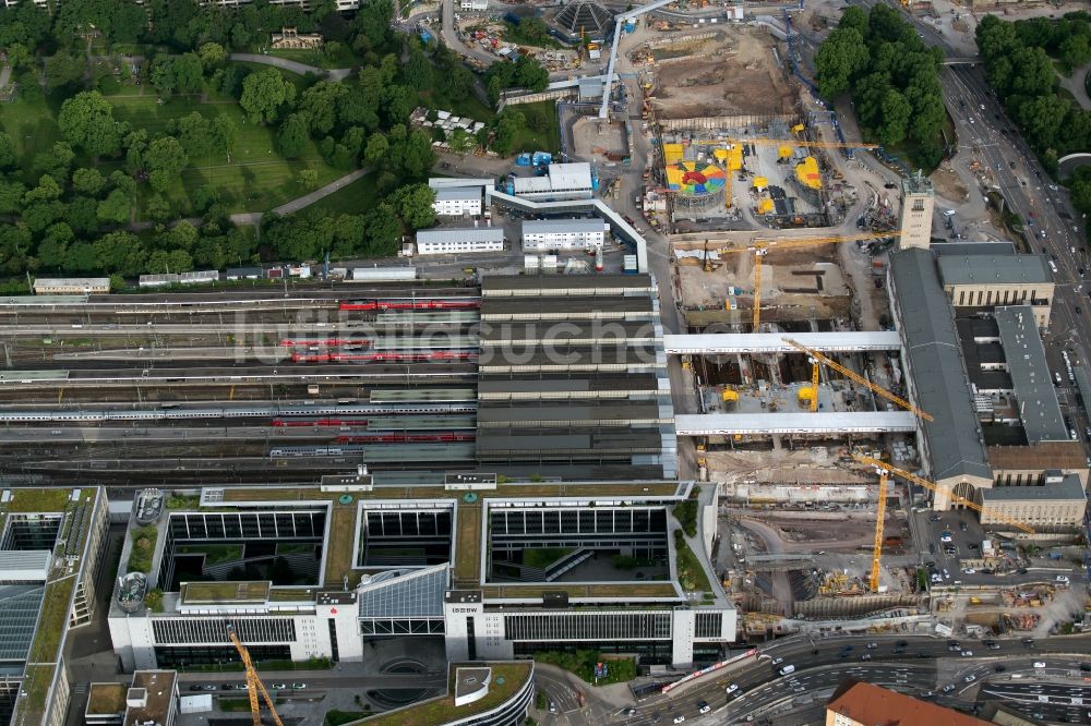 Luftaufnahme Stuttgart - Bauarbeiten Stuttgart 21 am Hauptbahnhof in Stuttgart im Bundesland Baden-Württemberg