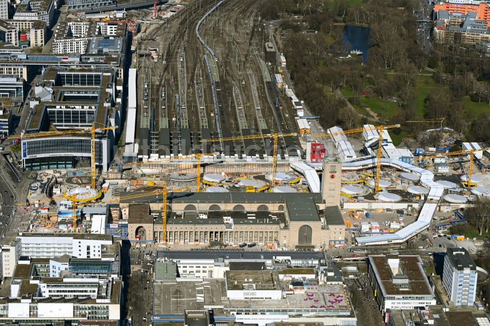 Luftaufnahme Stuttgart - Bauarbeiten Stuttgart 21 am Hauptbahnhof in Stuttgart im Bundesland Baden-Württemberg