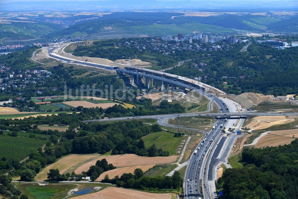 Luftaufnahme Würzburg - Bauarbeiten an der Talbrücke Heidingsfeld und Verlauf der Bundesautobahn A3 im Süden von Würzburg im Bundesland Bayern