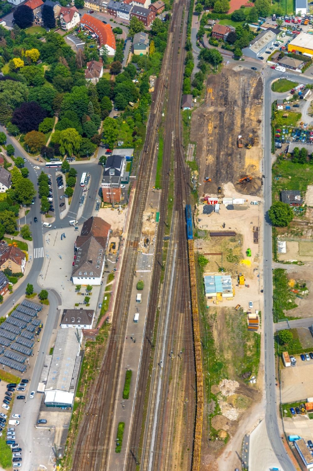 Luftbild Haltern am See - Bauarbeiten zur Sanierung am Gleisverlauf und Bahnhofsgebäude in Haltern am See im Bundesland Nordrhein-Westfalen, Deutschland