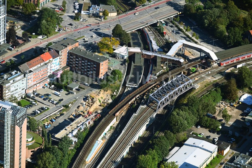 Luftbild Hamburg - Bauarbeiten zur Sanierung und zum Neubau am Gleisverlauf und Bahnhofsgebäude des S-Bahnhofes Berliner Tor in Hamburg, Deutschland