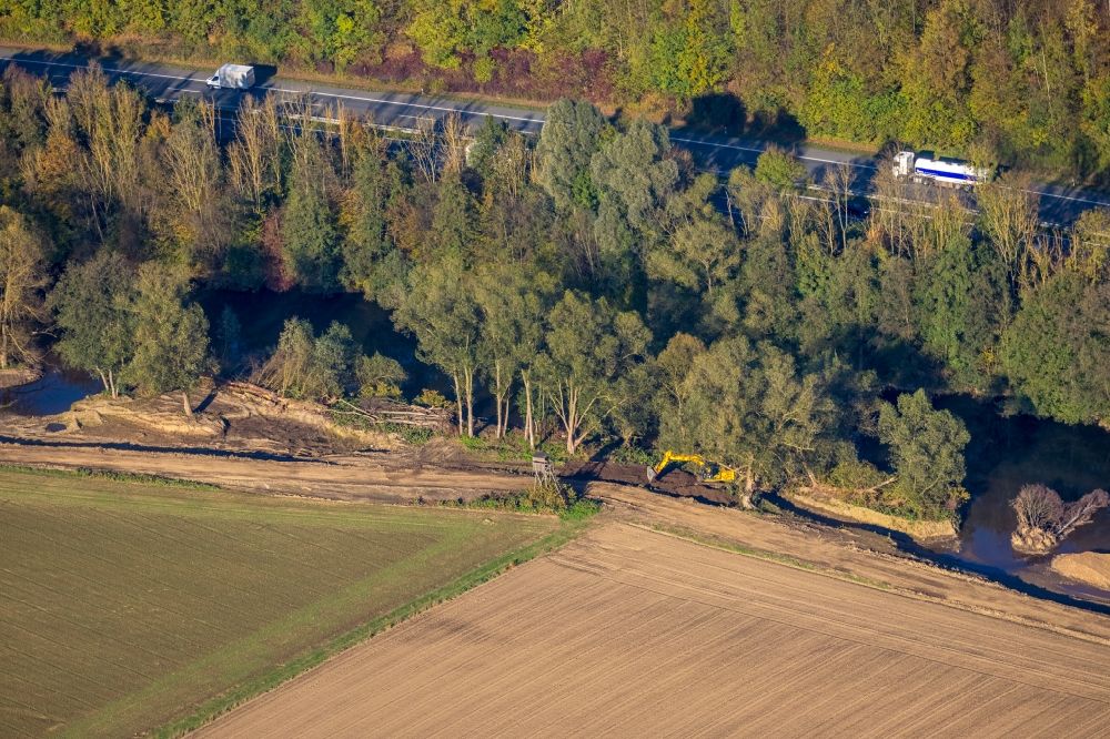 Ense aus der Vogelperspektive: Baumreihe an einem Feldrand in Ense im Bundesland Nordrhein-Westfalen, Deutschland