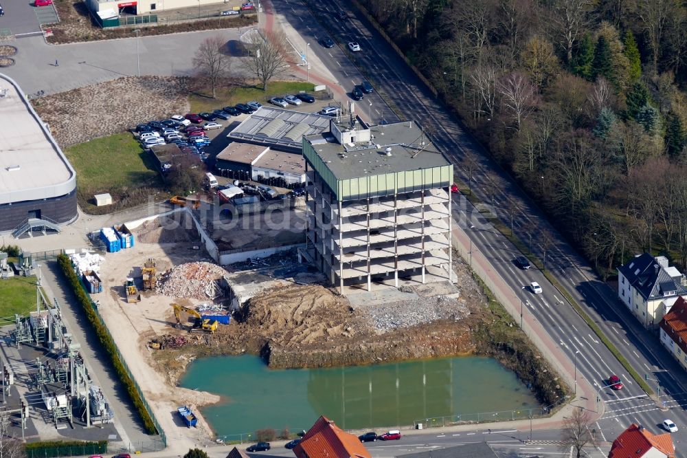 Luftaufnahme Göttingen - Bauruine der Baustelle zum Umbau des EAM Hochhauses in Göttingen im Bundesland Niedersachsen, Deutschland