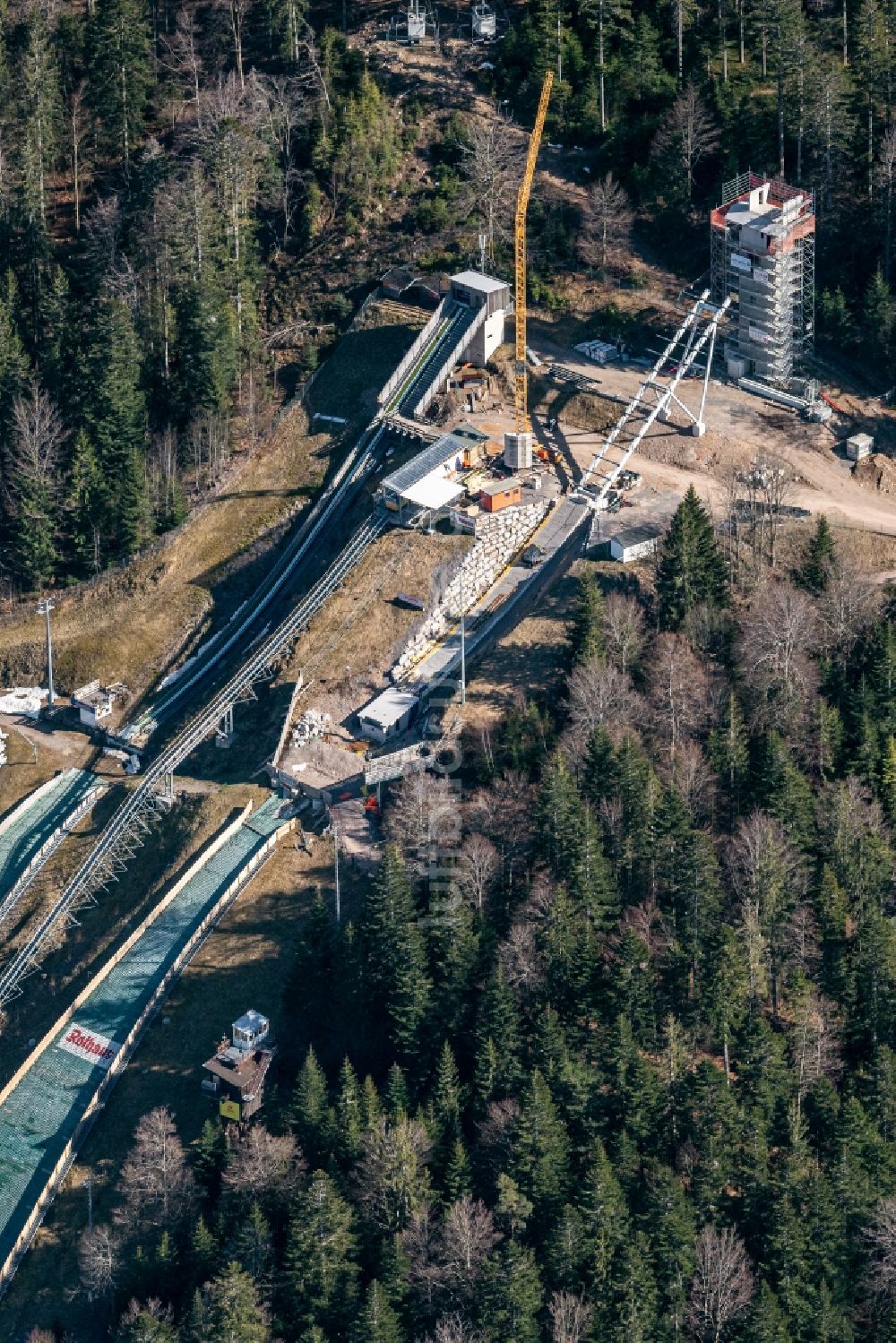 Hinterzarten von oben - Baustelle am Adler- Skistadion in Hinterzarten im Bundesland Baden-Württemberg, Deutschland