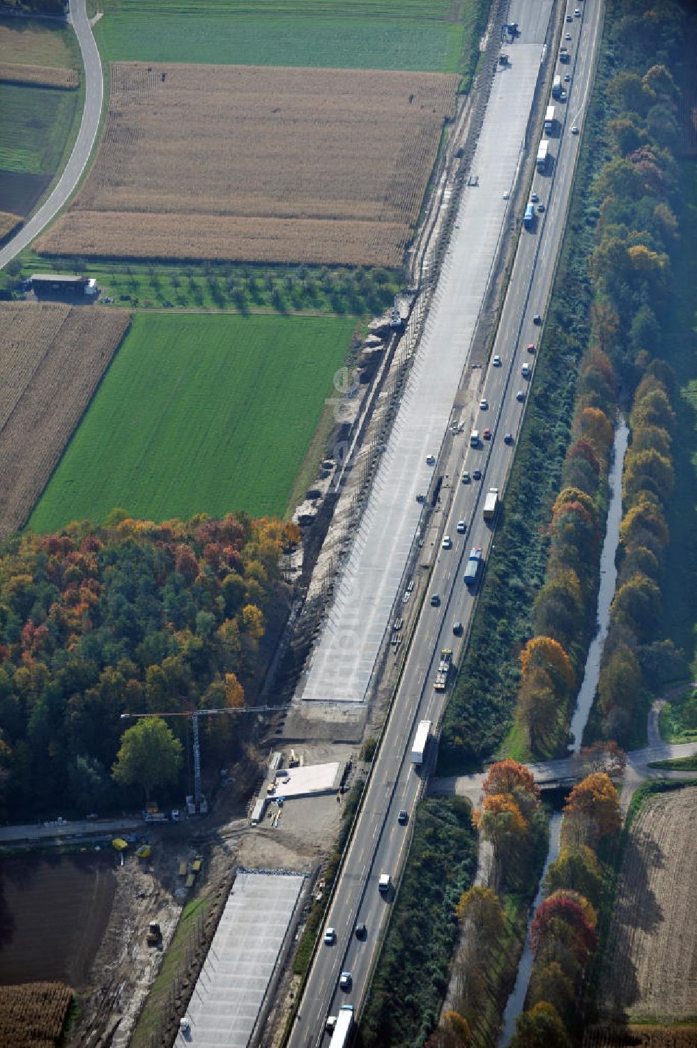 Luftaufnahme Bühl-Balzhofen - Baustelle Ausbau Autobahn A 5