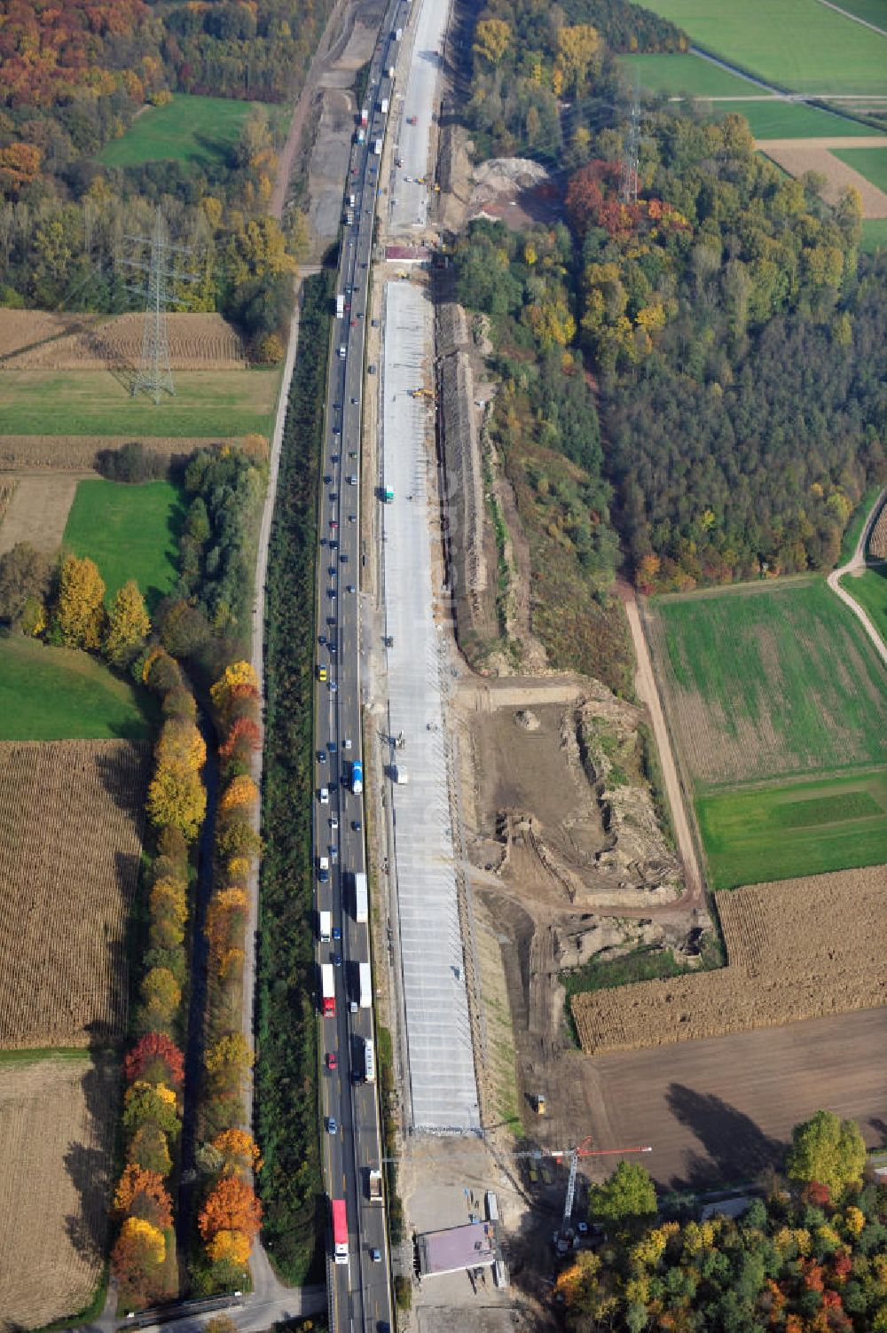 Bühl-Balzhofen von oben - Baustelle Ausbau Autobahn A 5