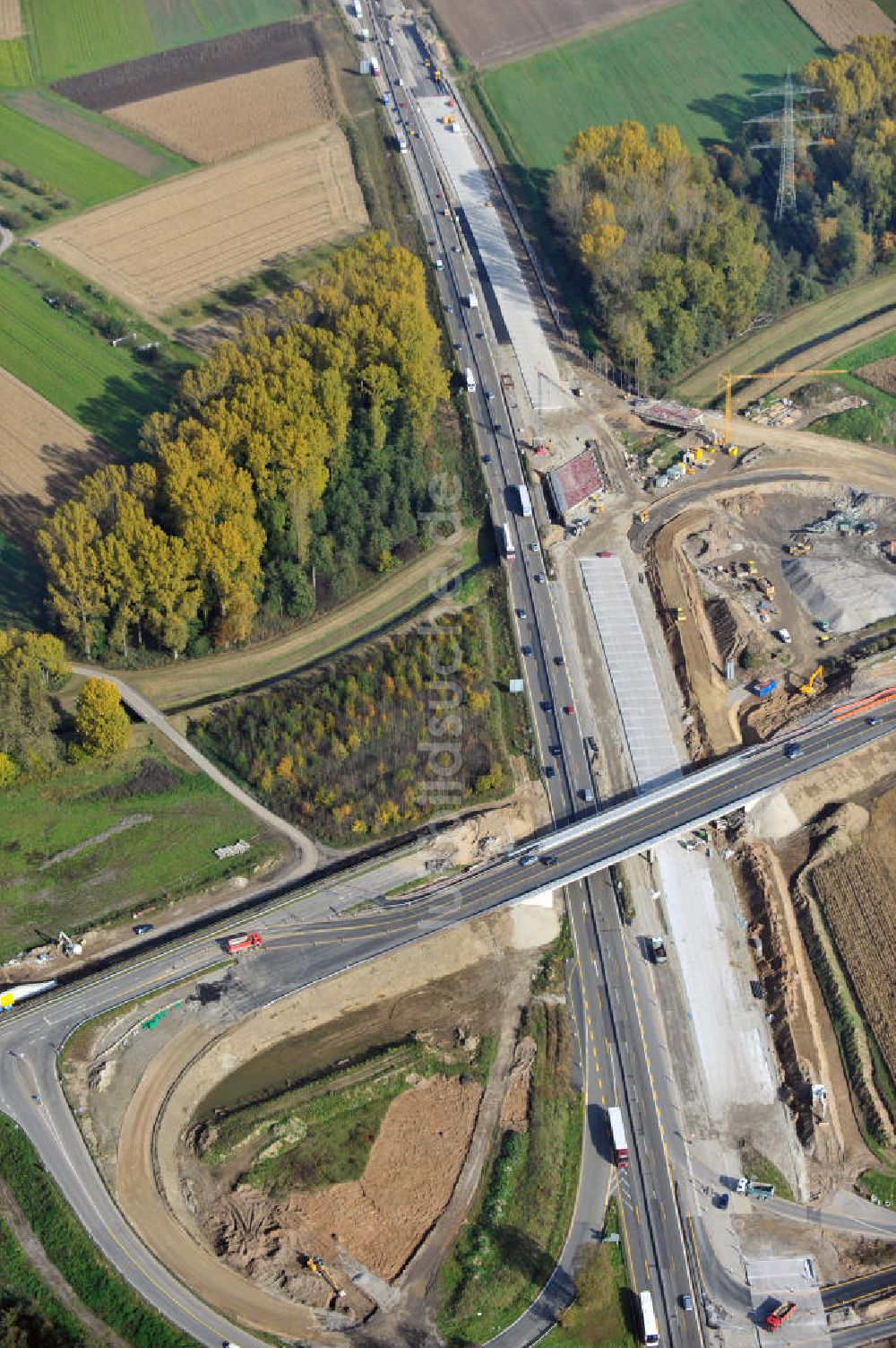 Luftaufnahme Bühl-Oberbruch - Baustelle Ausbau Autobahn A 5