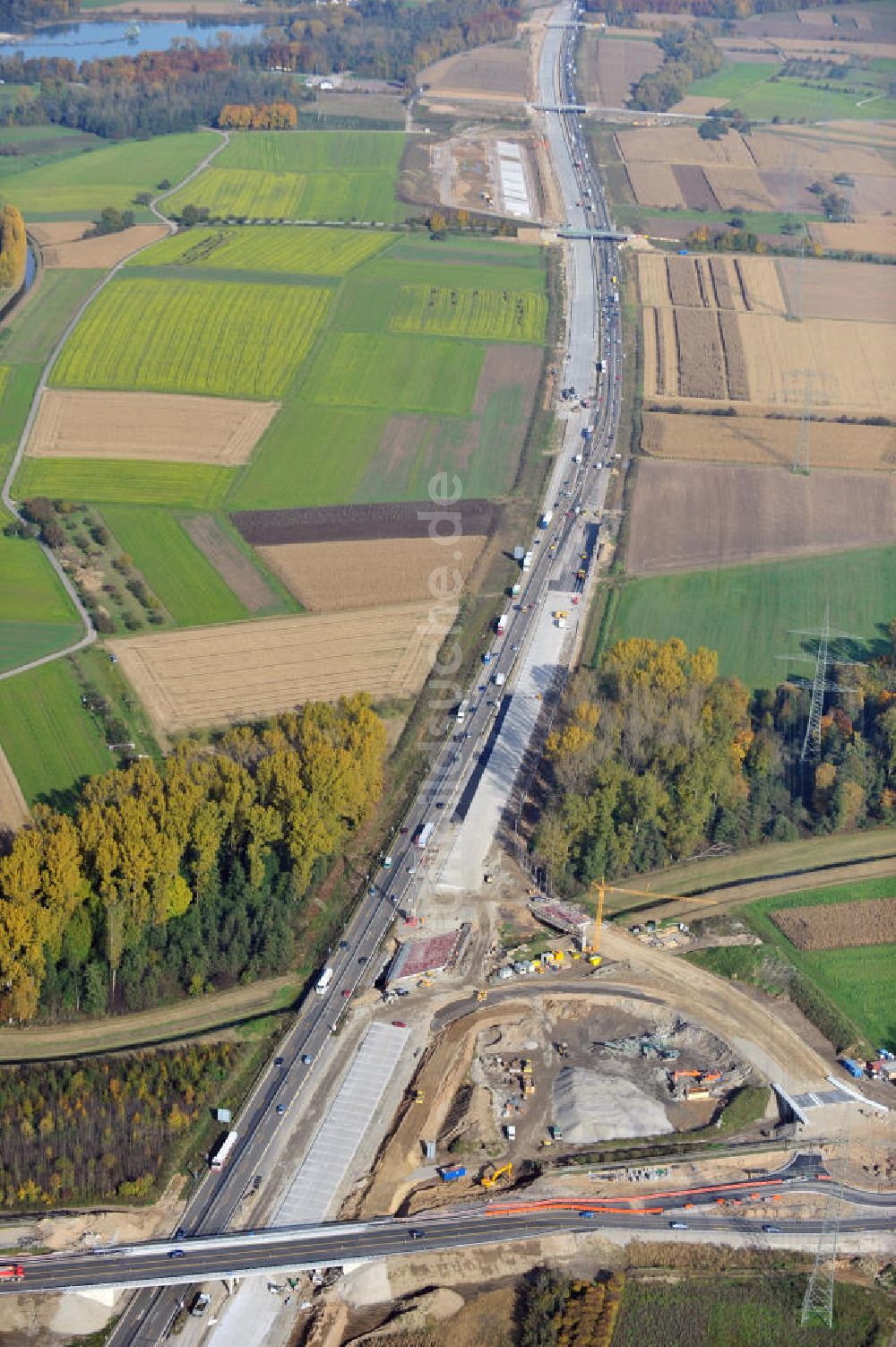 Bühl-Oberbruch aus der Vogelperspektive: Baustelle Ausbau Autobahn A 5