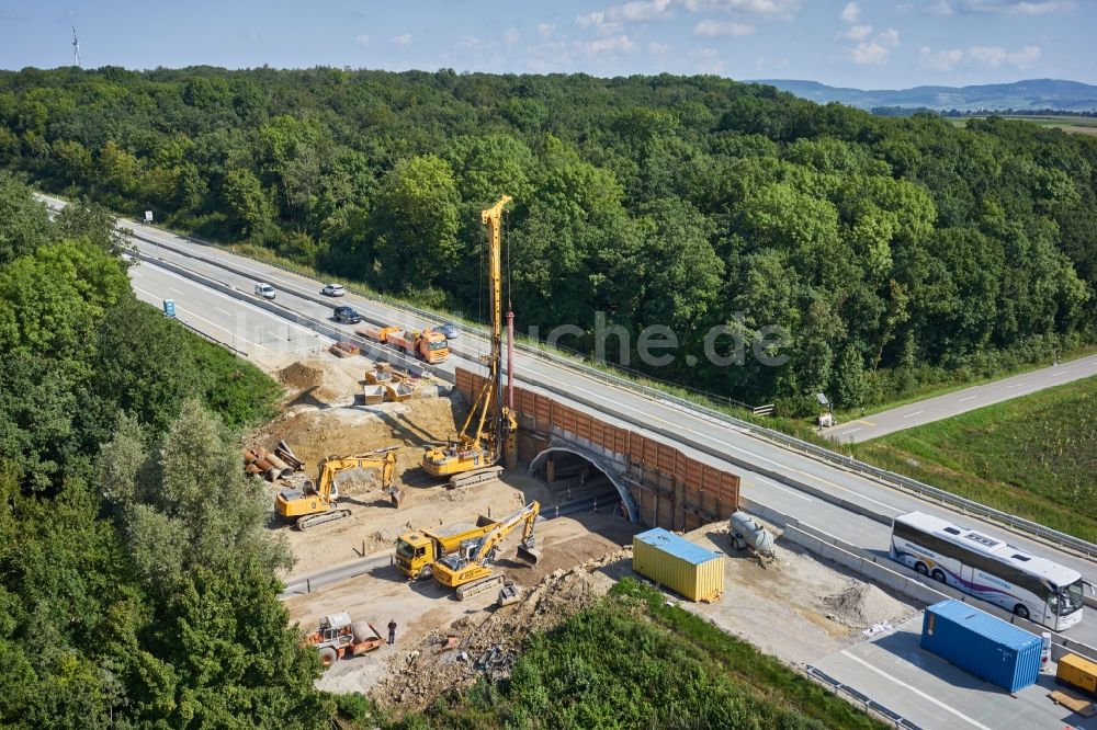Luftaufnahme Gollhofen - Baustelle am Autobahn- Brückenbauwerk der BAB A in Gollhofen im Bundesland Bayern, Deutschland