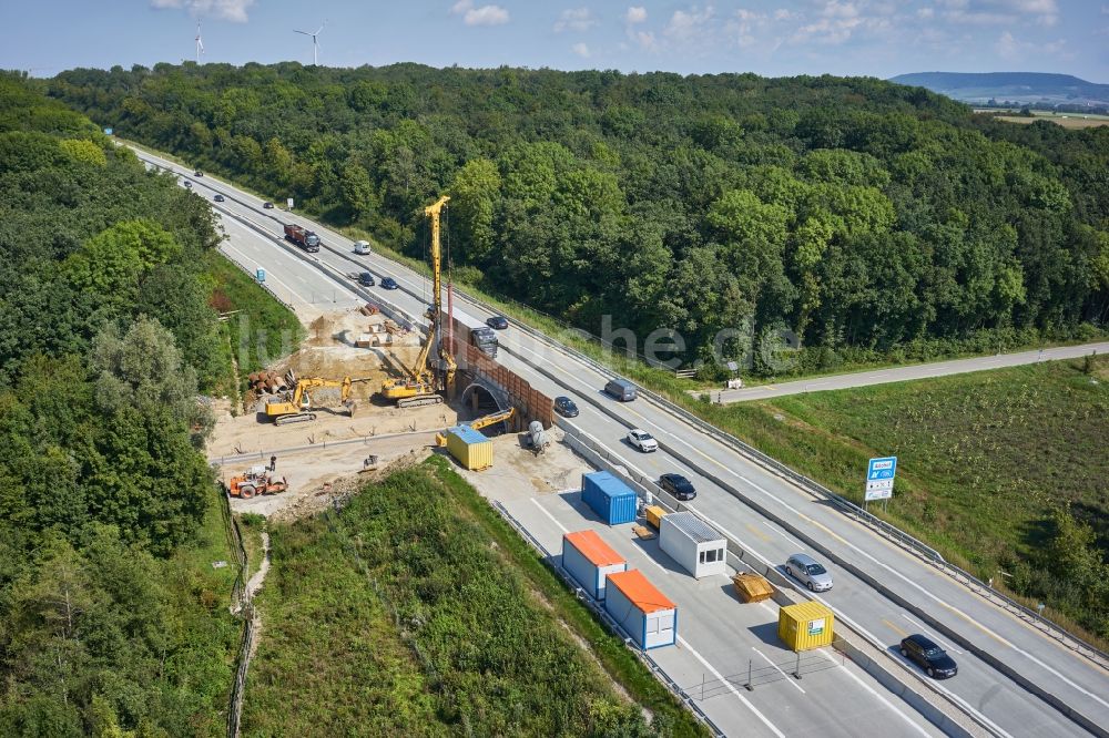 Gollhofen von oben - Baustelle am Autobahn- Brückenbauwerk der BAB A in Gollhofen im Bundesland Bayern, Deutschland