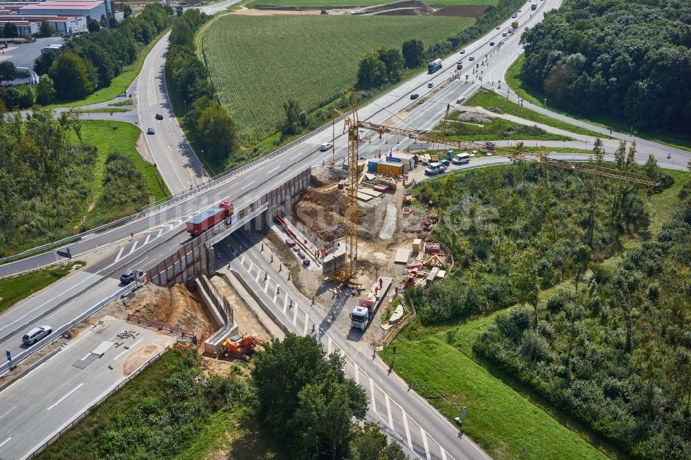 Ippesheim von oben - Baustelle am Autobahn- Brückenbauwerk der BAB A in Ippesheim im Bundesland Bayern, Deutschland
