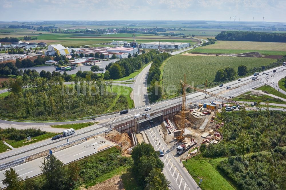 Ippesheim aus der Vogelperspektive: Baustelle am Autobahn- Brückenbauwerk der BAB A in Ippesheim im Bundesland Bayern, Deutschland