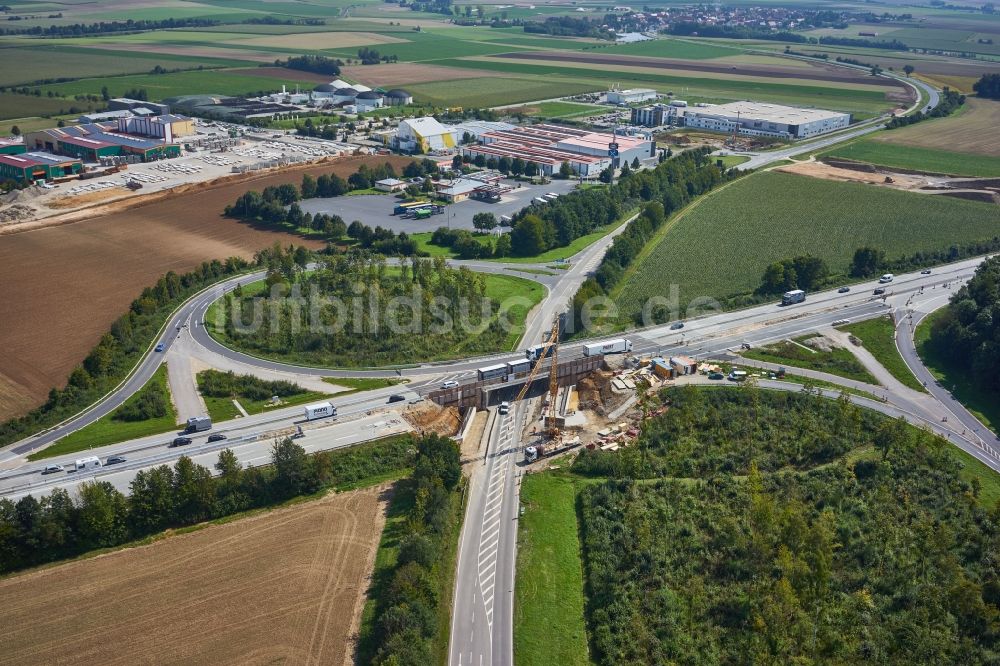 Luftaufnahme Ippesheim - Baustelle am Autobahn- Brückenbauwerk der BAB A in Ippesheim im Bundesland Bayern, Deutschland