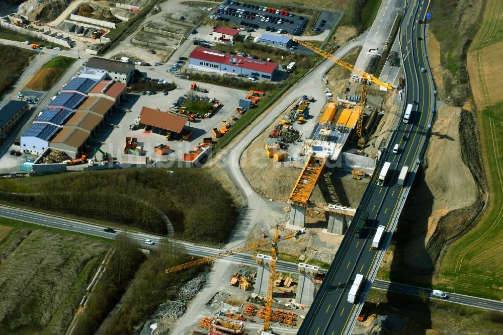 Luftaufnahme Kürnach - Baustelle am Autobahn- Brückenbauwerk der BAB A7 in Kürnach im Bundesland Bayern, Deutschland