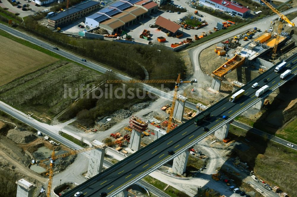 Luftbild Kürnach - Baustelle am Autobahn- Brückenbauwerk der BAB A7 in Kürnach im Bundesland Bayern, Deutschland