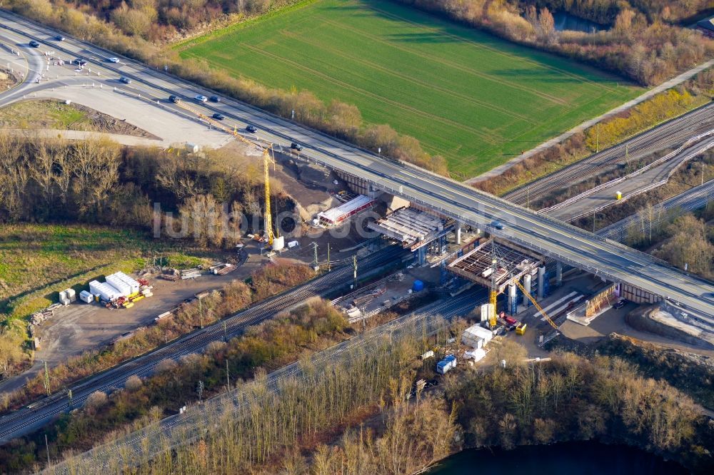 Northeim aus der Vogelperspektive: Baustelle am Autobahn- Brückenbauwerk der BAB A7 in Northeim im Bundesland Niedersachsen, Deutschland