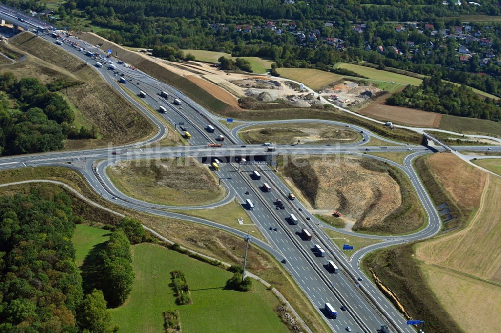 Würzburg aus der Vogelperspektive: Baustelle der Autobahnabfahrt der BAB A3 in Würzburg im Bundesland Bayern, Deutschland