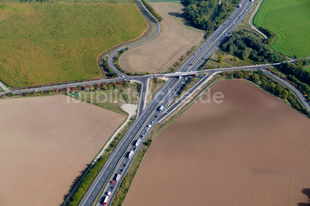 Luftaufnahme Friedland - Baustelle der Behelfs-Autobahnabfahrt der BAB A38 in Friedland im Bundesland Niedersachsen, Deutschland