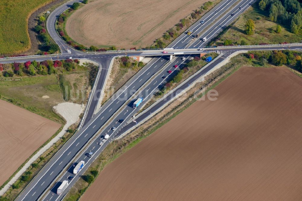 Friedland aus der Vogelperspektive: Baustelle der Behelfs-Autobahnabfahrt der BAB A38 in Friedland im Bundesland Niedersachsen, Deutschland