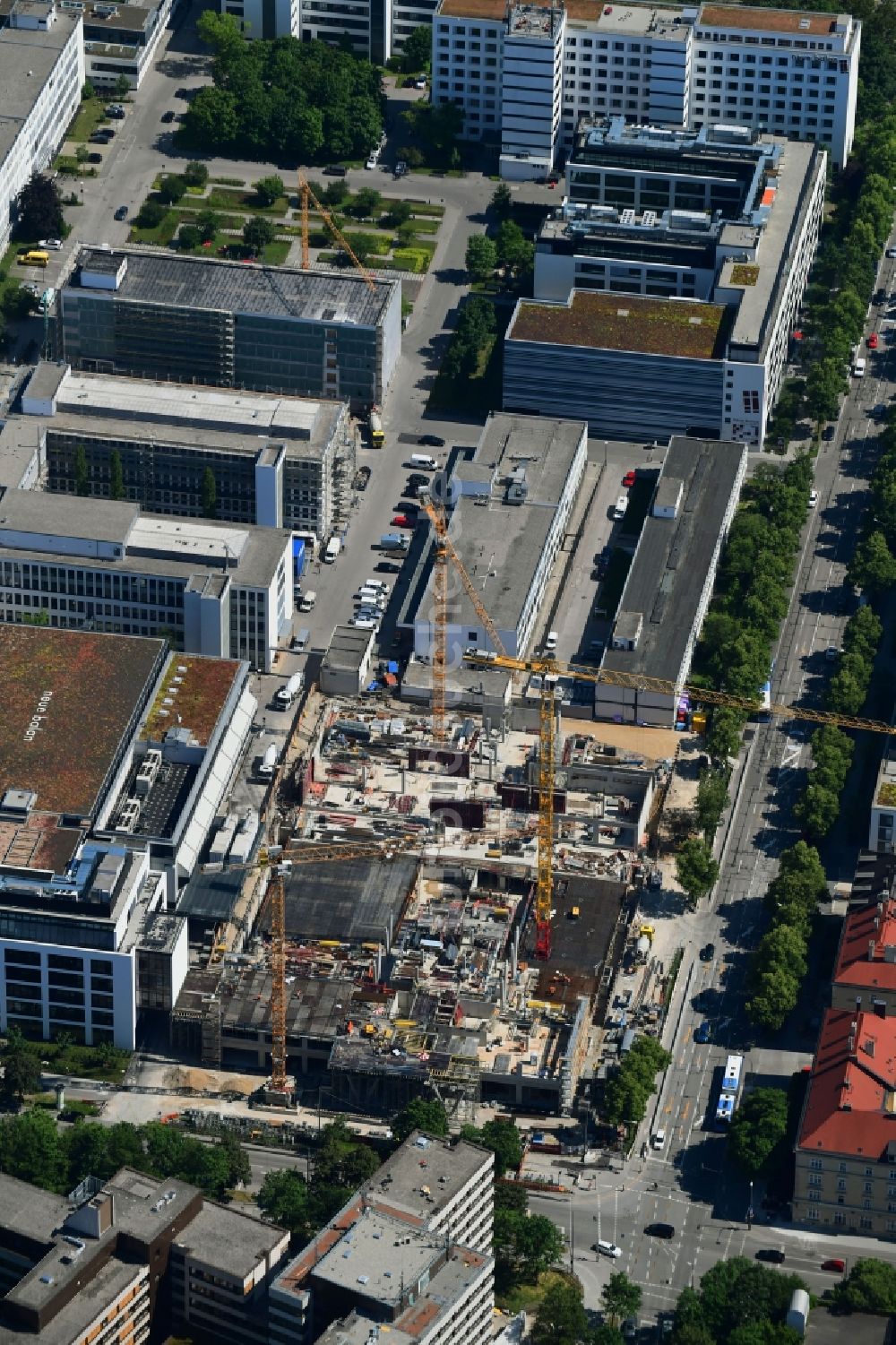 Luftbild München - Baustelle Bürogebäude des Geschäftshauses Neue Balan in München im Bundesland Bayern, Deutschland