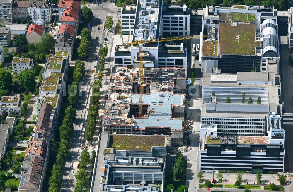 München aus der Vogelperspektive: Baustelle Bürogebäude des Geschäftshauses Neue Balan in München im Bundesland Bayern, Deutschland