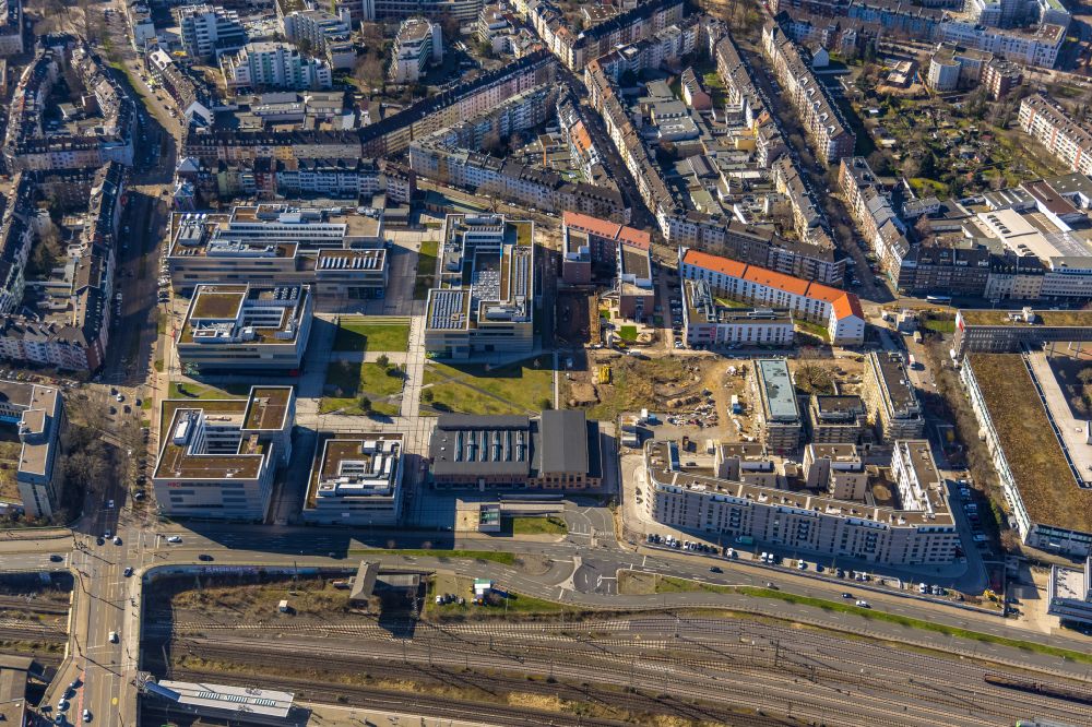 Düsseldorf von oben - Baustelle am Campus- Gebäude der Fachhochschule Hochschule Düsseldorf - Campus Derendorf in Düsseldorf im Bundesland Nordrhein-Westfalen