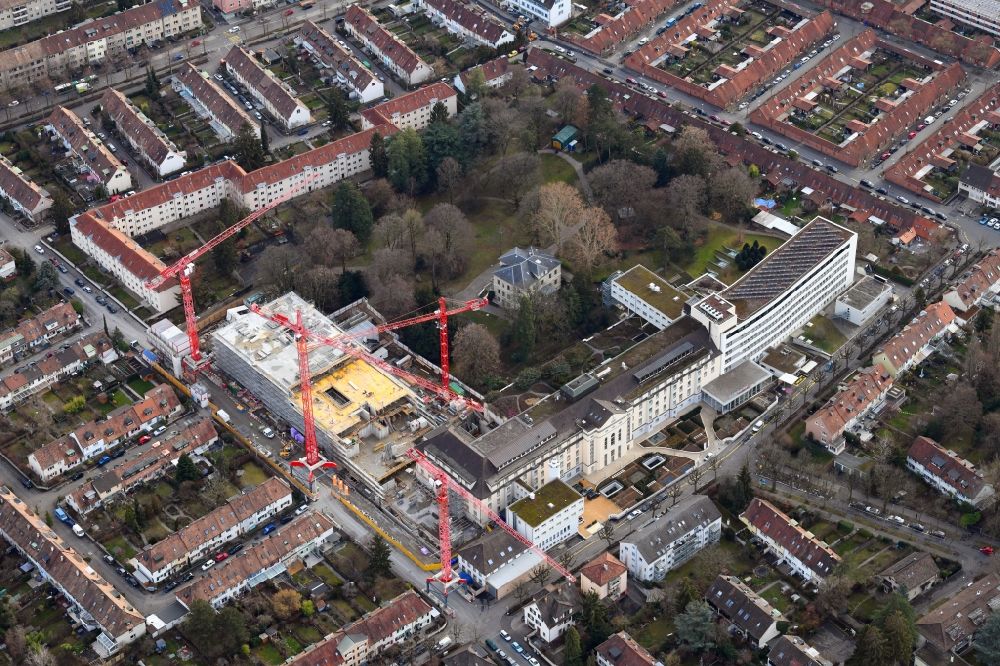 Luftbild Basel - Baustelle für einen Erweiterungs- Neubau auf dem Klinikgelände des Krankenhauses St. Claraspital in Basel, Schweiz