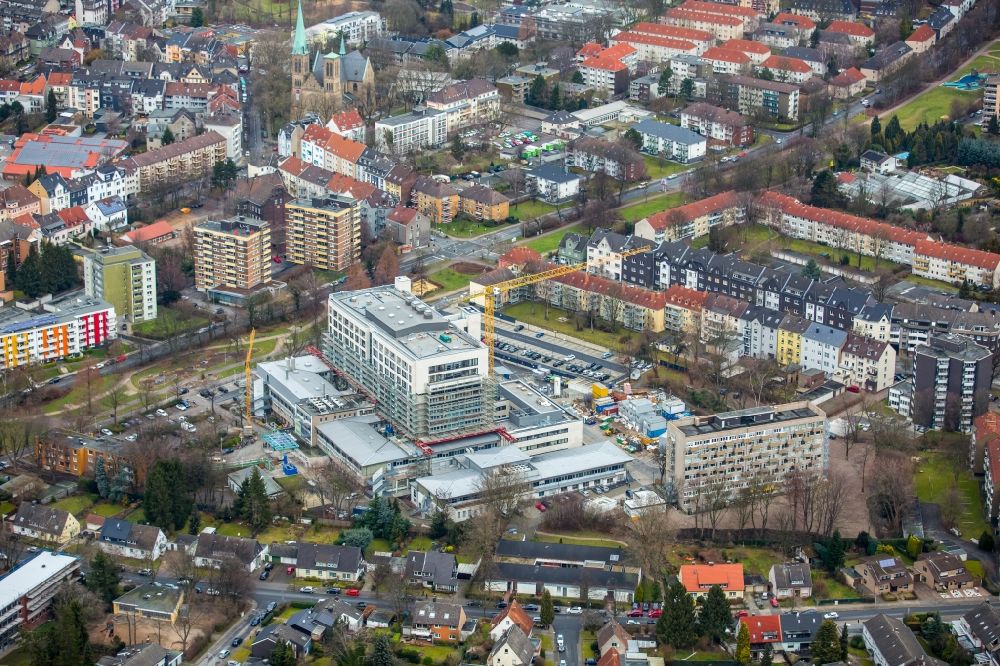 Luftbild Herne - Baustelle für einen Erweiterungs- Neubau auf dem Klinikgelände des Krankenhauses Marienhospital Herne im Bundesland Nordrhein-Westfalen
