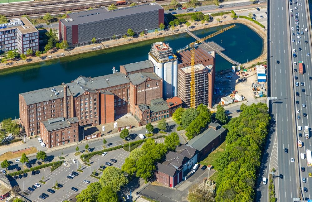Luftbild Duisburg - Baustelle für einen Erweiterungsbau am Museum Küppersmühle für Moderne Kunst in Duisburg im Bundesland Nordrhein-Westfalen, Deutschland