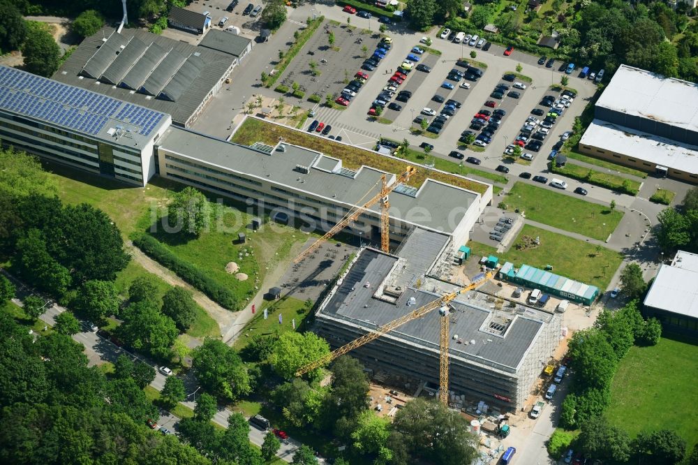 Luftaufnahme Kiel - Baustelle für einen Neubau auf dem Schulgelände des RBZ am Schützenpark in Kiel im Bundesland Schleswig-Holstein, Deutschland