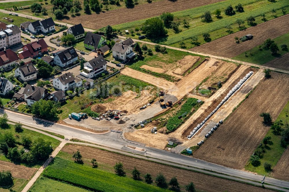 Ettenheim von oben - Baustelle mit Erschließungs - und Aufschüttungs- Arbeiten Baugebiet Steinröhre in Ettenheim im Bundesland Baden-Württemberg, Deutschland