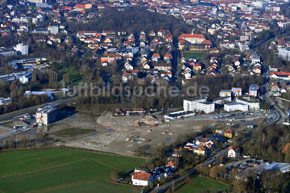 Bayreuth aus der Vogelperspektive: Baustelle mit Erschließungs - und Aufschüttungs- Arbeiten in Bayreuth im Bundesland Bayern, Deutschland