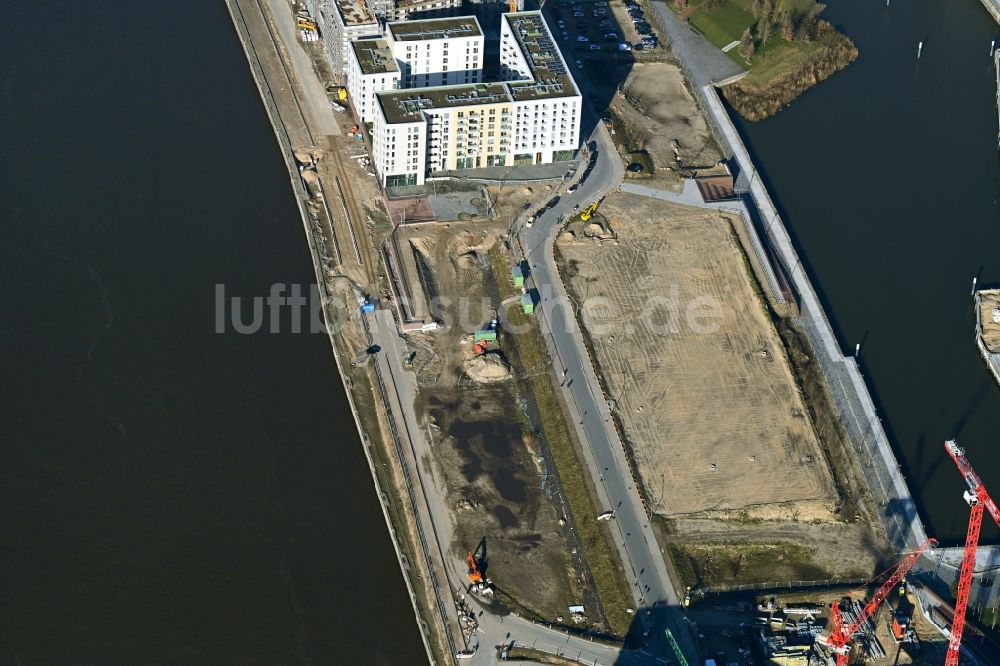 Luftbild Hamburg - Baustelle mit Erschließungs - und Aufschüttungs- Arbeiten an der Kirchenpauerstraße am Elbrücken in Hamburg, Deutschland