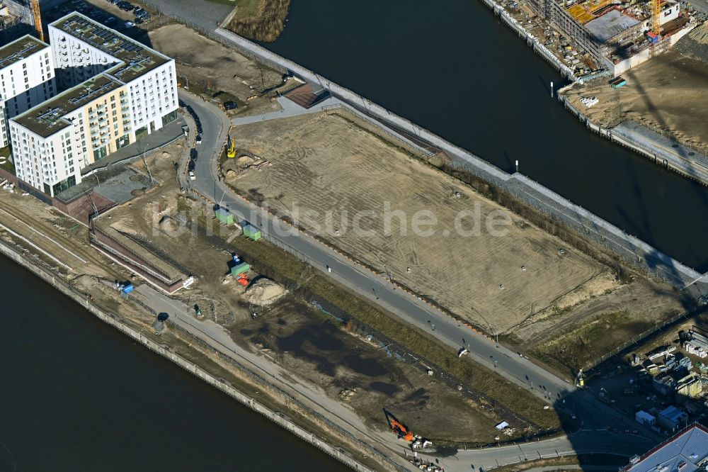 Luftaufnahme Hamburg - Baustelle mit Erschließungs - und Aufschüttungs- Arbeiten an der Kirchenpauerstraße am Elbrücken in Hamburg, Deutschland