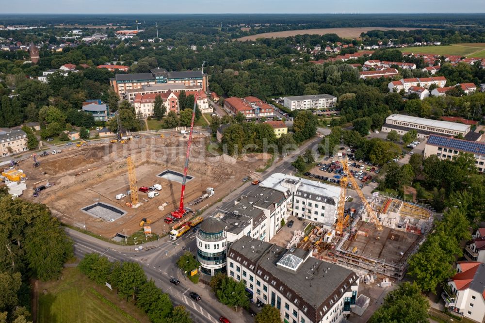 Luftbild Bernau - Baustelle mit Erschließungs - und Aufschüttungs- Arbeiten Mehrzweckhalle Bernau in Bernau im Bundesland Brandenburg, Deutschland