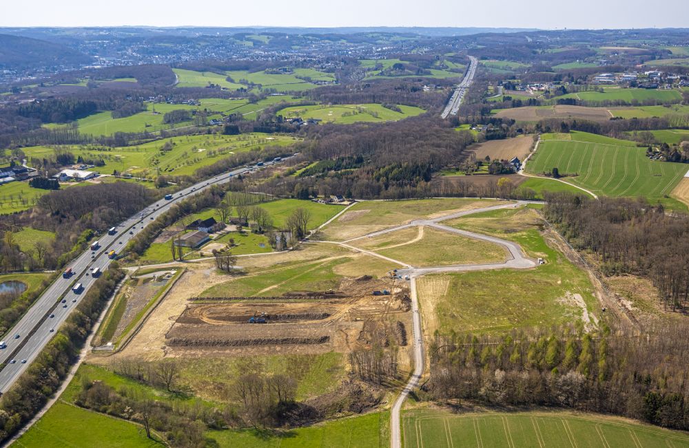Luftbild Wetter (Ruhr) - Baustelle mit Erschließungs - und Aufschüttungs- Arbeiten für den neuen Gewerbepark - Gewerbegebiet entlang der A1 in Wetter (Ruhr) im Bundesland Nordrhein-Westfalen, Deutschland