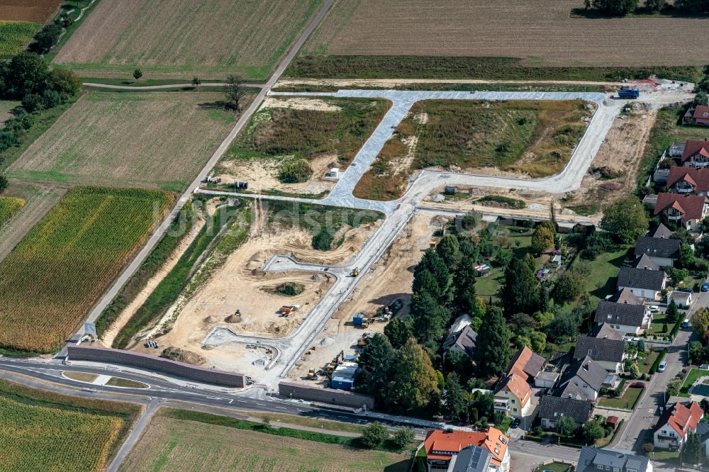 Orschweier von oben - Baustelle mit Erschließungs - und Aufschüttungs- Arbeiten Wohngebiet in Orschweier im Bundesland Baden-Württemberg, Deutschland