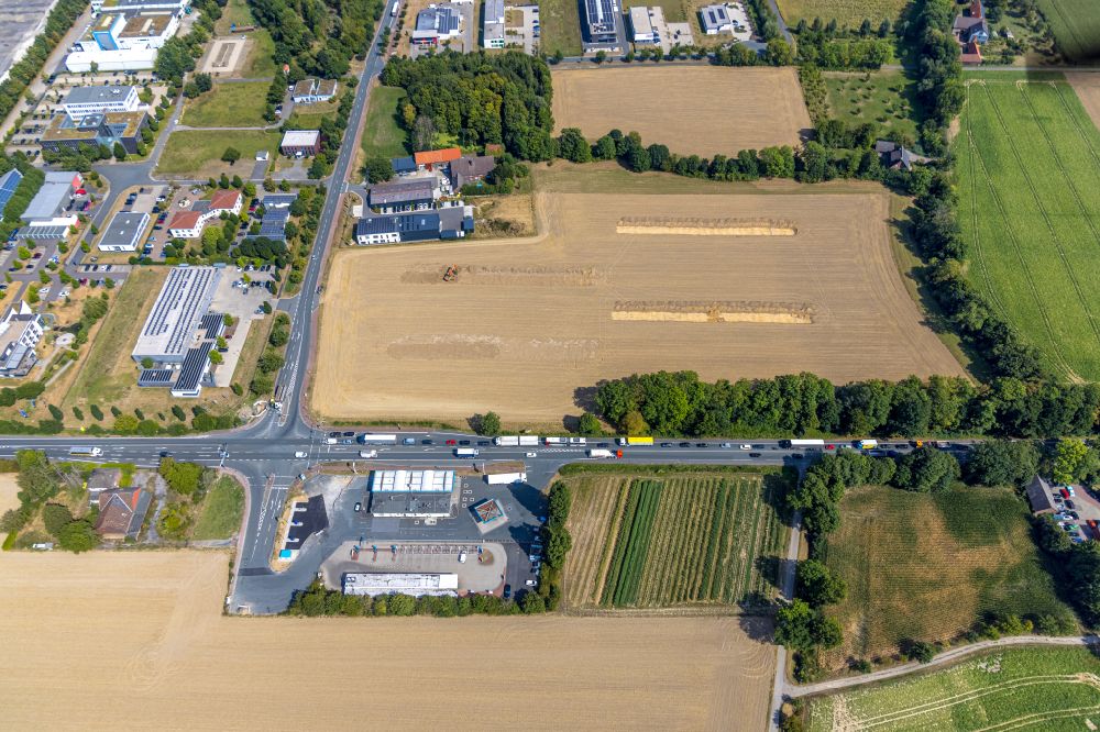Hamm von oben - Baustelle mit Erschließungs-, Grundierungs- und Erdarbeiten in Hamm im Bundesland Nordrhein-Westfalen, Deutschland