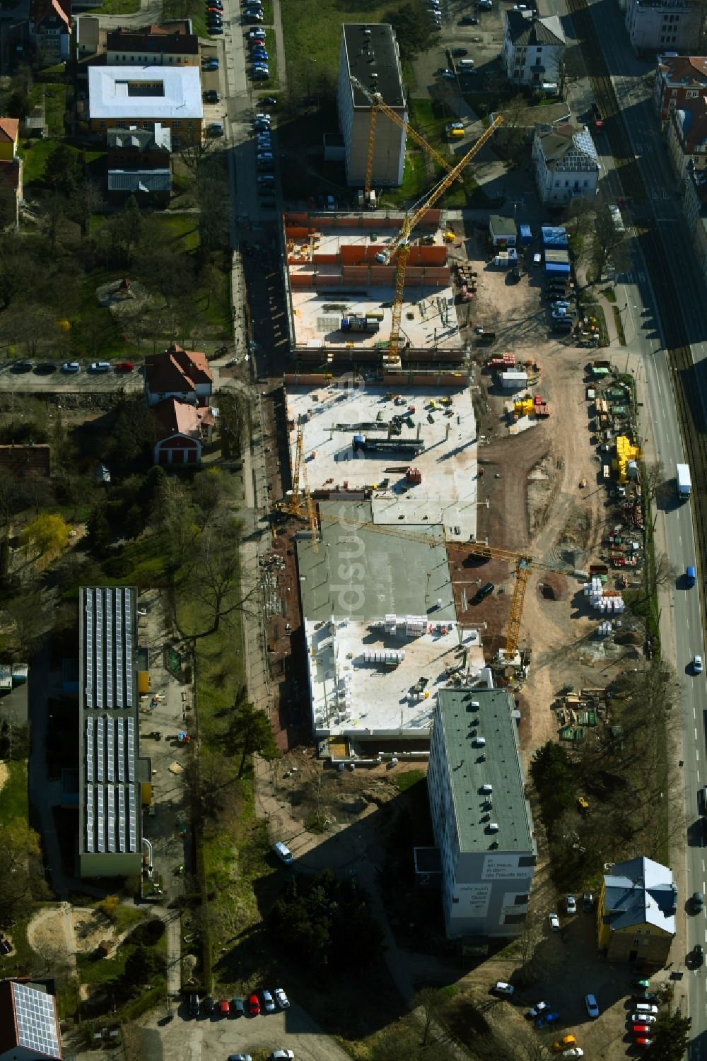 Luftbild Gotha - Baustelle eines Fachmarktcenters zwischen Garten- und Moßlerstraße in Gotha im Bundesland Thüringen, Deutschland