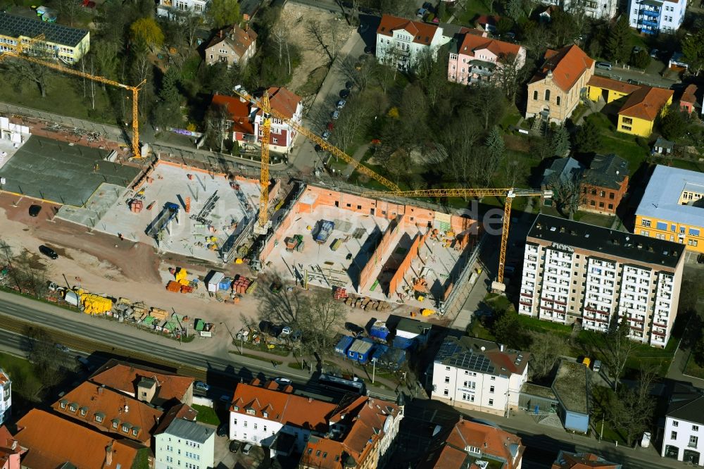 Gotha aus der Vogelperspektive: Baustelle eines Fachmarktcenters zwischen Garten- und Moßlerstraße in Gotha im Bundesland Thüringen, Deutschland