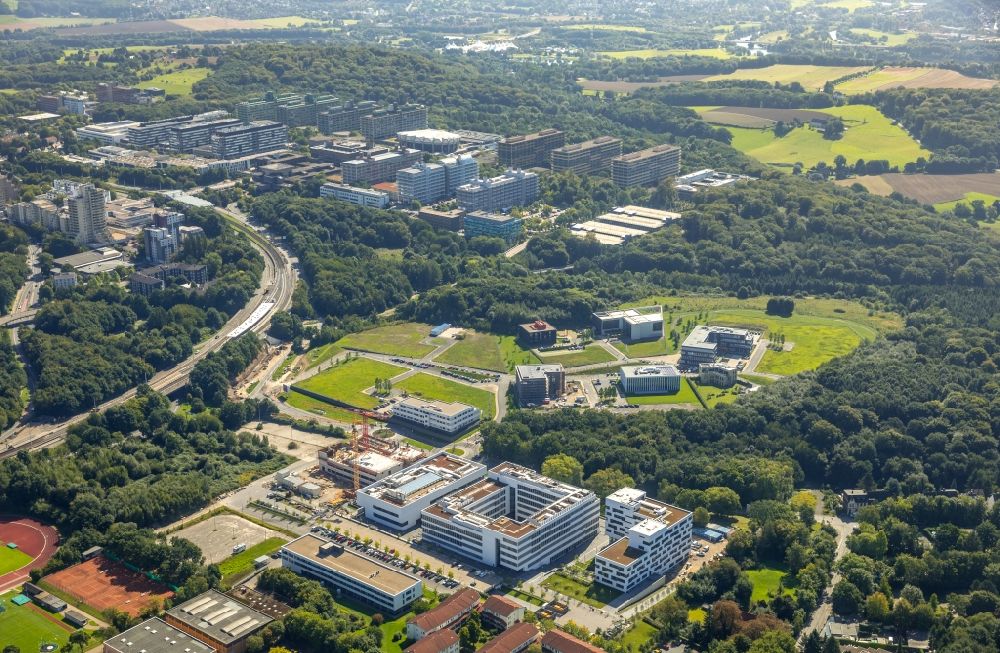 Luftaufnahme Bochum - Baustelle für den Forschungsbau für molekulare Proteindiagnostik (ProDi) an der Hochschule für Gesundheit am Gesundheitscampus im Stadtteil Querenburg in Bochum im Bundesland Nordrhein-Westfalen, Deutschland