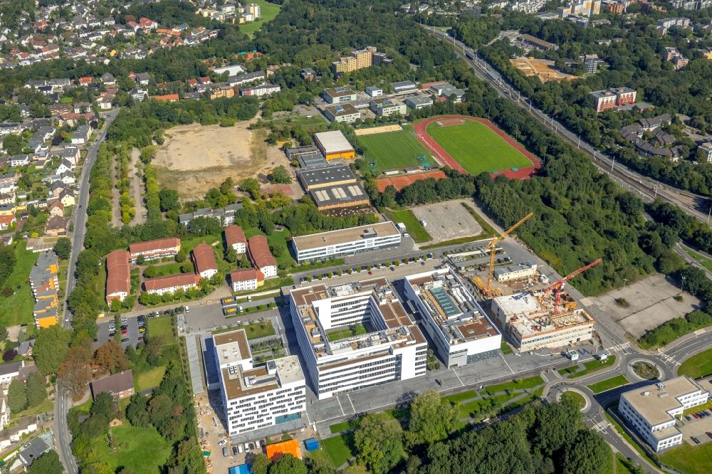 Bochum von oben - Baustelle für den Forschungsbau für molekulare Proteindiagnostik (ProDi) an der Hochschule für Gesundheit am Gesundheitscampus im Stadtteil Querenburg in Bochum im Bundesland Nordrhein-Westfalen, Deutschland