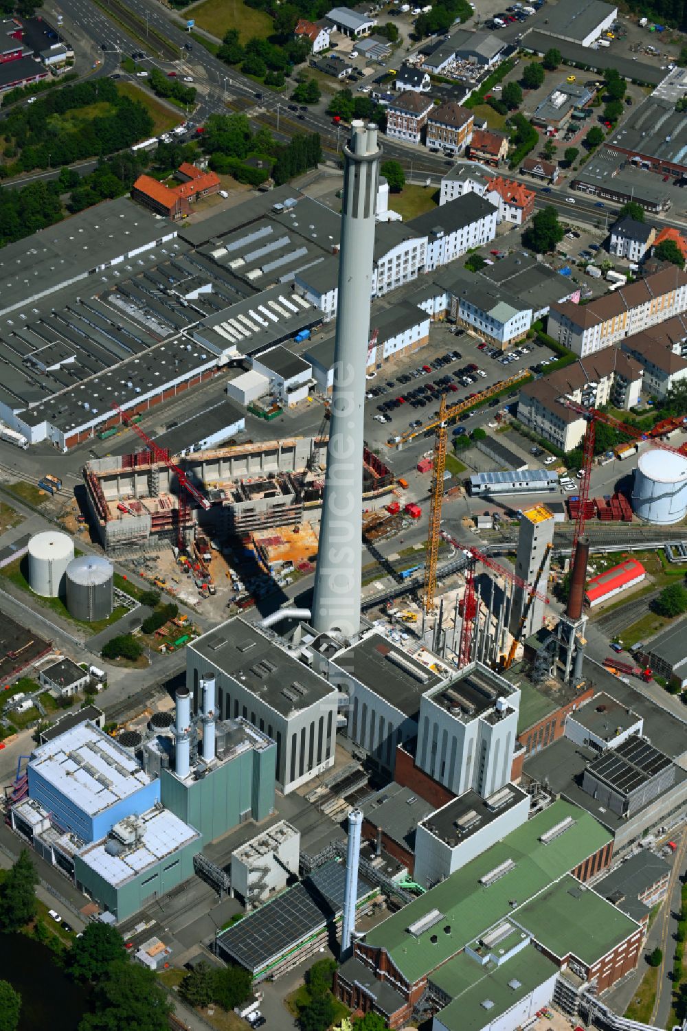 Luftbild Braunschweig - Baustelle GuD Kraftwerk mit Gas- und Dampfturbinenanlagen HKW Mitte in Braunschweig im Bundesland Niedersachsen, Deutschland